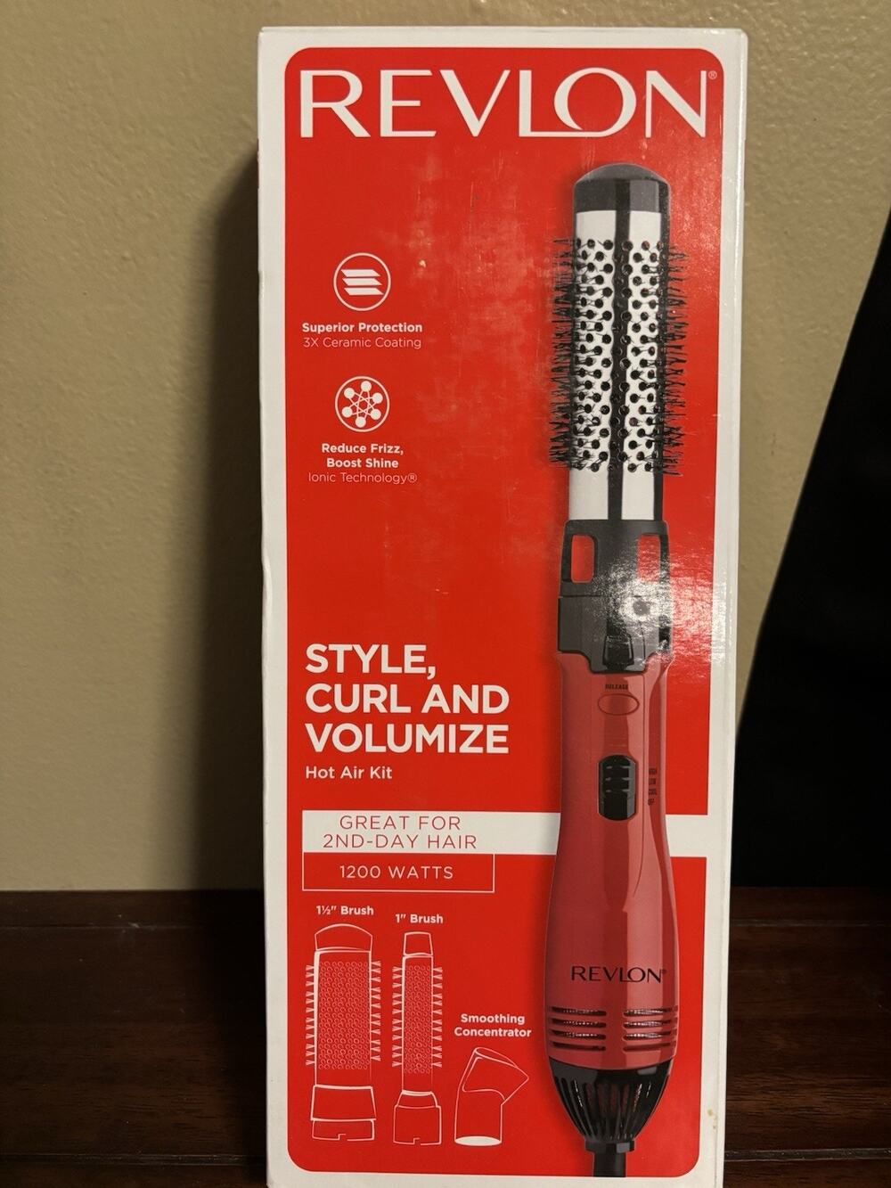 Revlon Style Curl Volumize Ionic Red Hot Air Kit Brushes Smoothing Concentrator